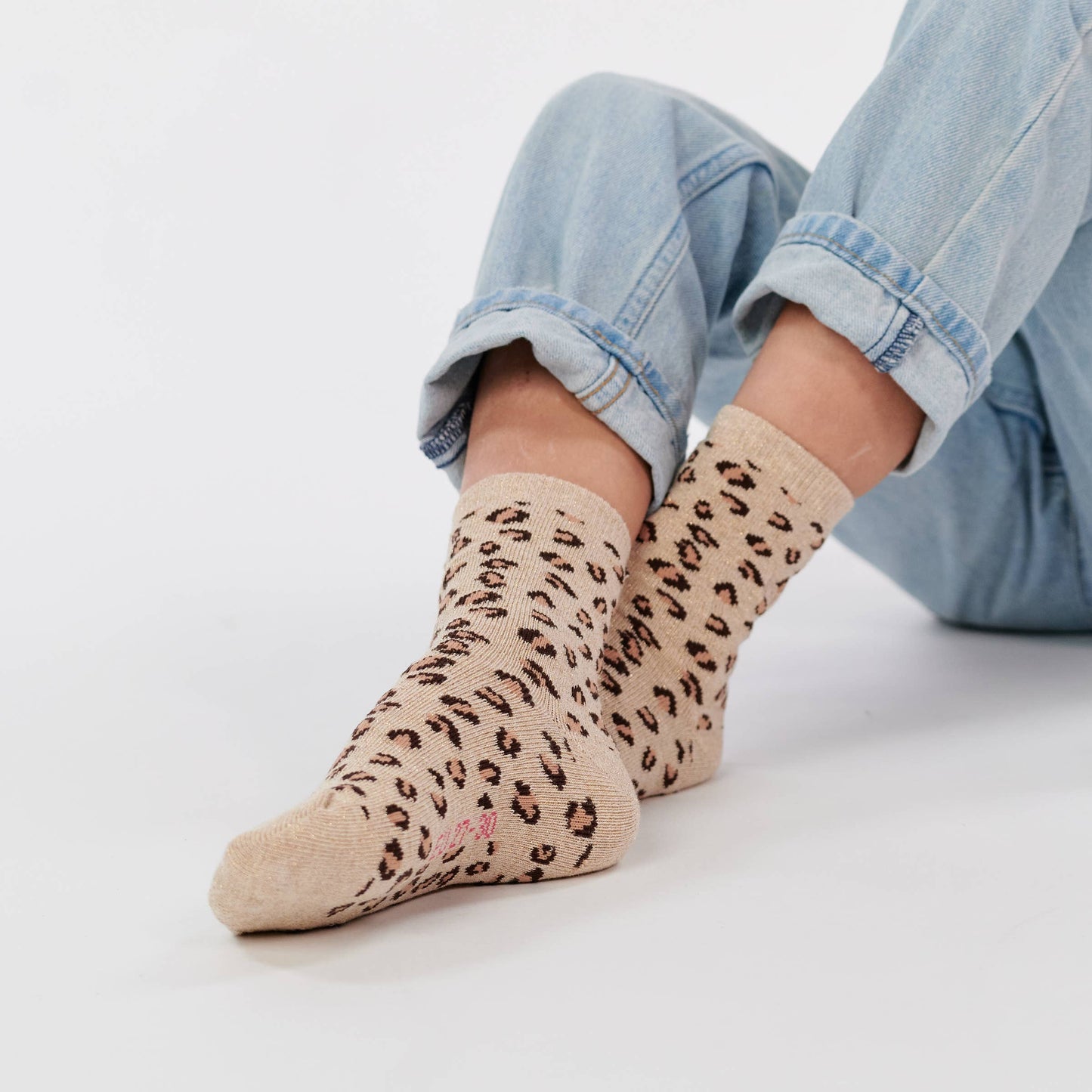 Calzini bambina leopardati beige glitter