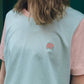 T-shirt donna color block verde menta con ricamo elefante