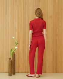 Pantaloni in cotone plissé fine in maglia 3D