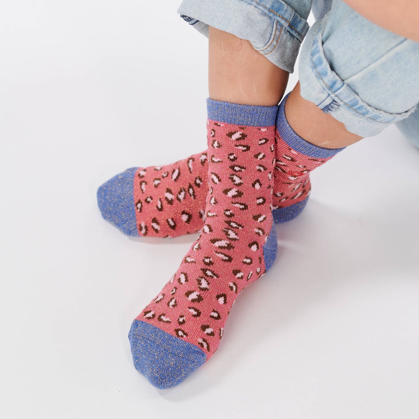 Calzini bambina leopardati glitter rosa