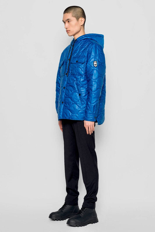 Giacca imbottita Wave blu reale con cappuccio