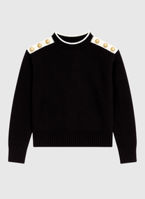 Maglione nero con collo alto e bottoni gioiello sulle spalle