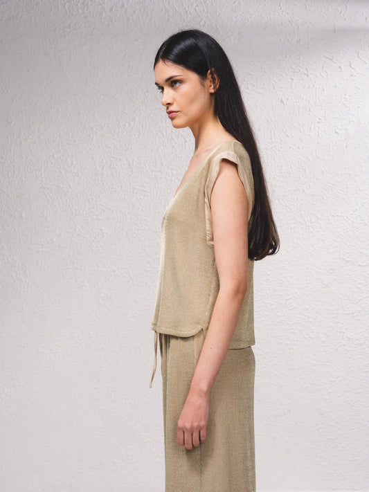 T-shirt in lurex metallizzato con maniche ad aletta