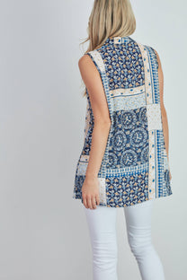 Tunica patchwork blu in viscosa con lurex