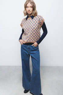 Gilet in maglia jacquard con motivo geometrico