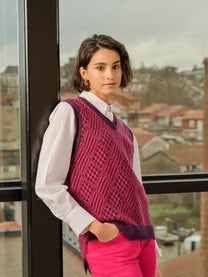 Gilet in lana jacquard con motivo geometrico