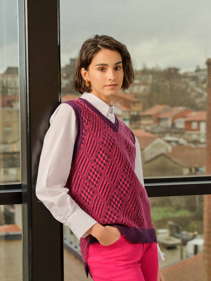 Gilet in lana jacquard con motivo geometrico