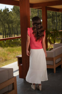 Top traforato in maglia con volant