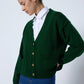 Cardigan in maglia verde con tasche e bottoni