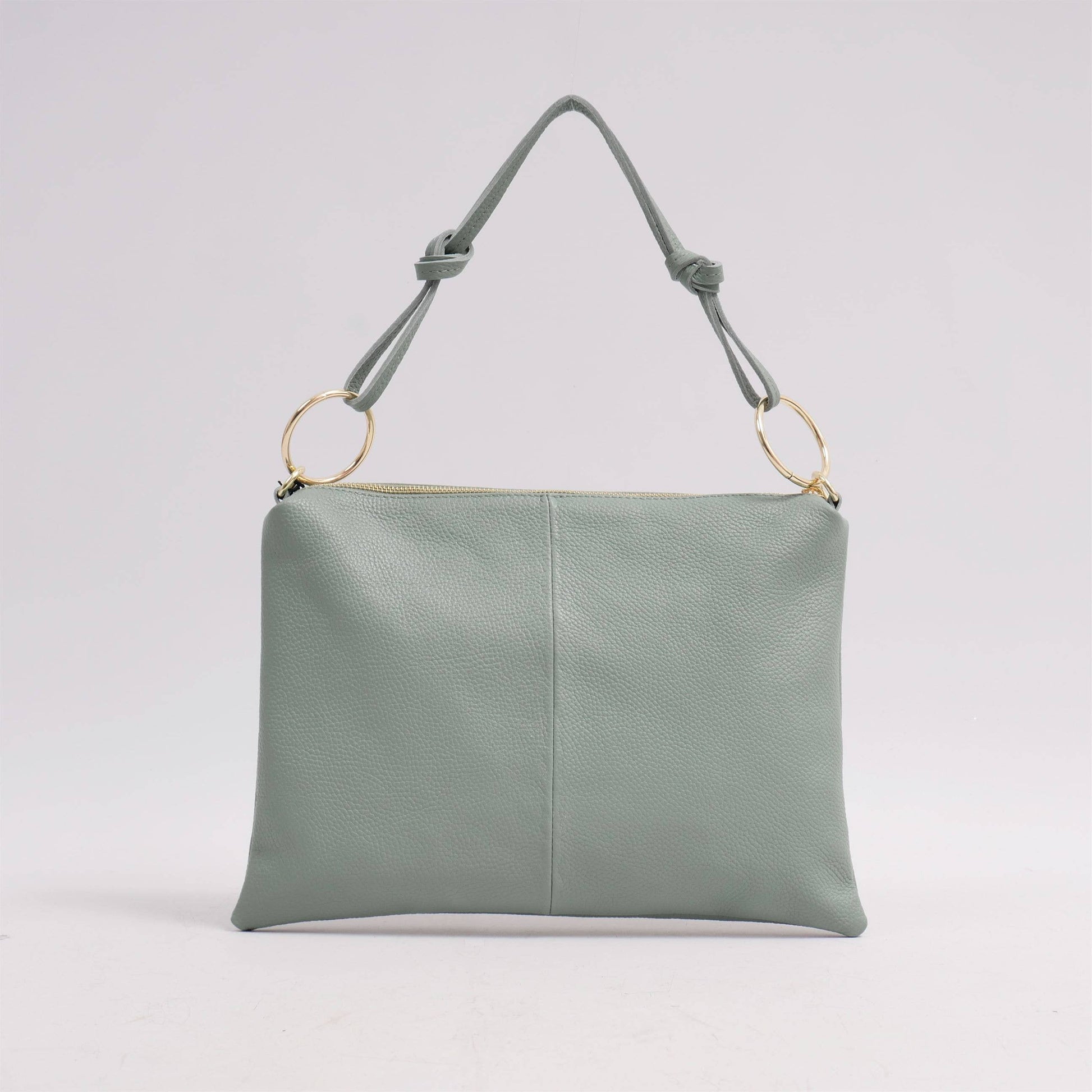 Borsa a spalla in pelle con anelli metallici