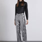 Pantaloni metallizzati argento a vita alta