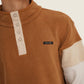 Maglione in pile marrone bicolor con collo alto