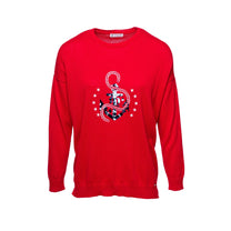 Maglione girocollo con ancora ricamata e paillettes