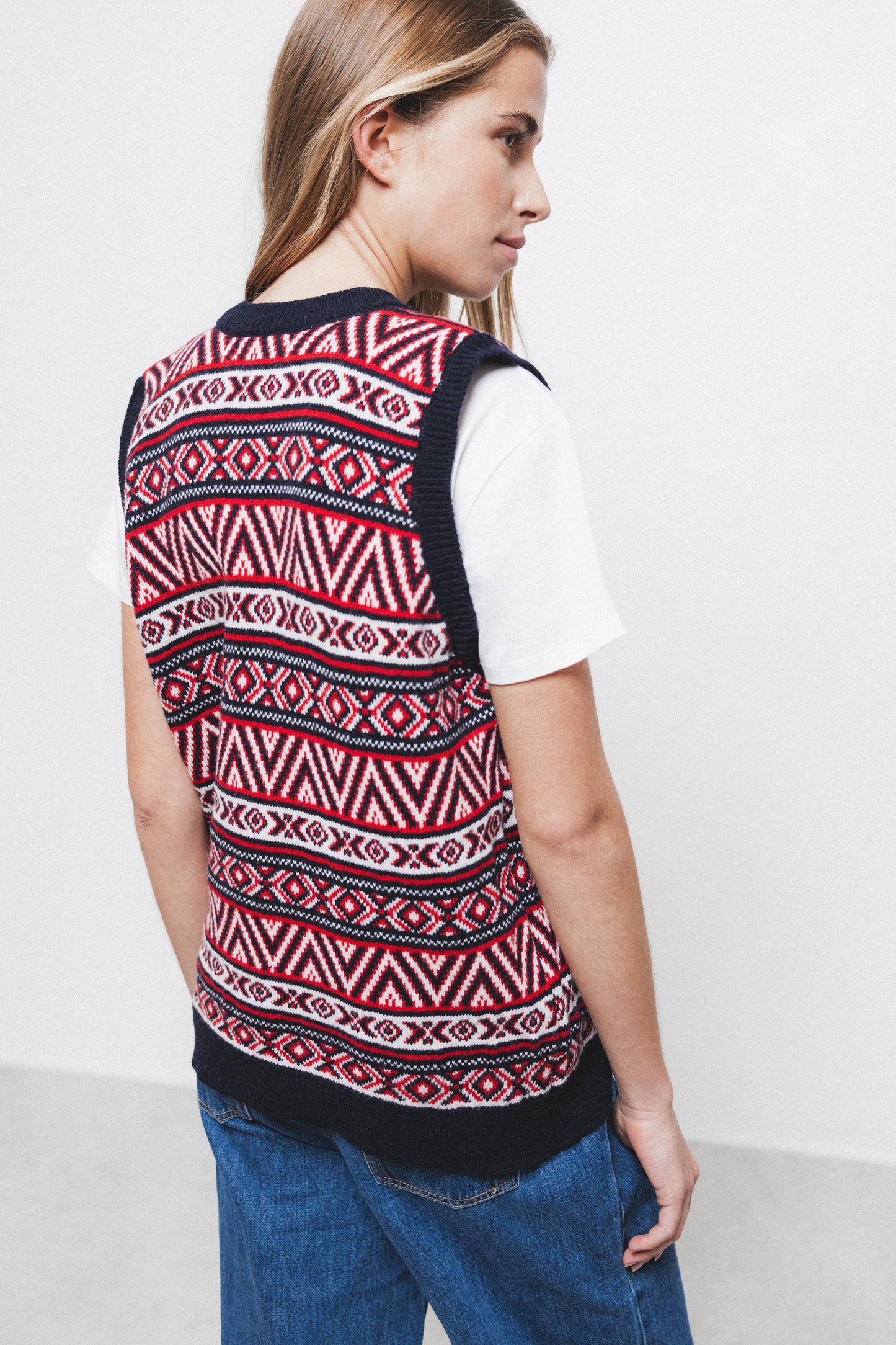 Gilet in Maglia Jacquard con Scollo a V