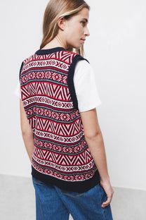 Gilet in Maglia Jacquard con Scollo a V