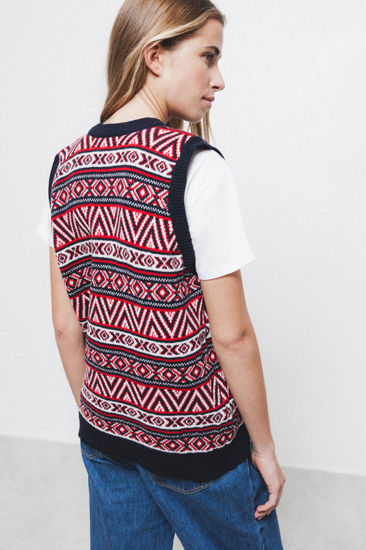 Gilet in Maglia Jacquard con Scollo a V
