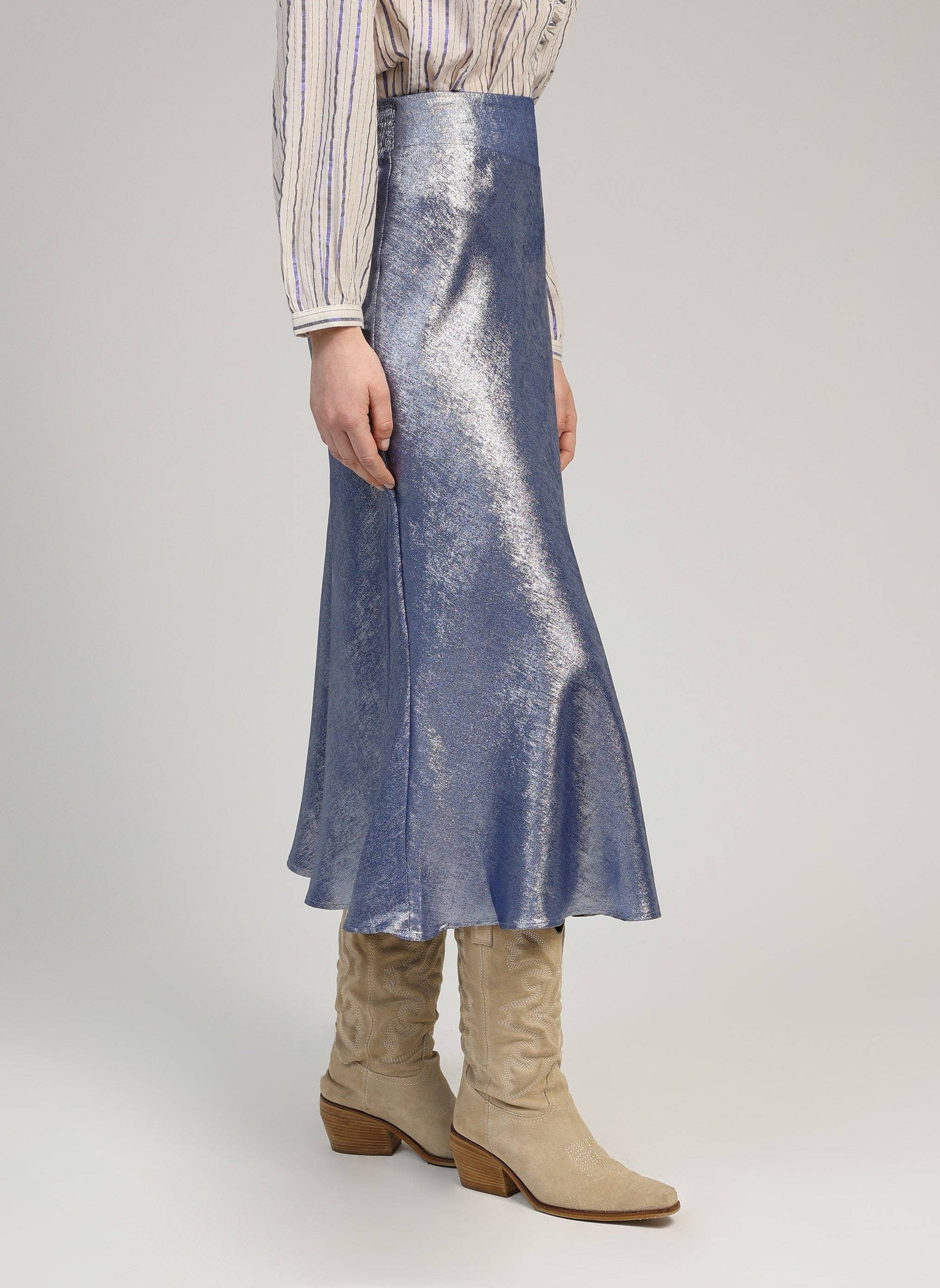 Gonna midi metallizzata blu Janyma