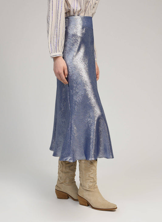 Gonna midi metallizzata blu Janyma