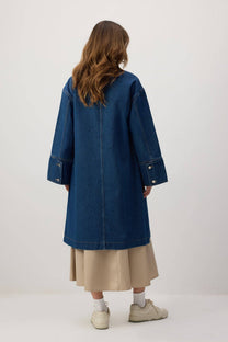 Giacca lunga in denim con stampa floreale