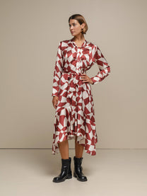 Vestito chemisier midi con stampa geometrica e cintura
