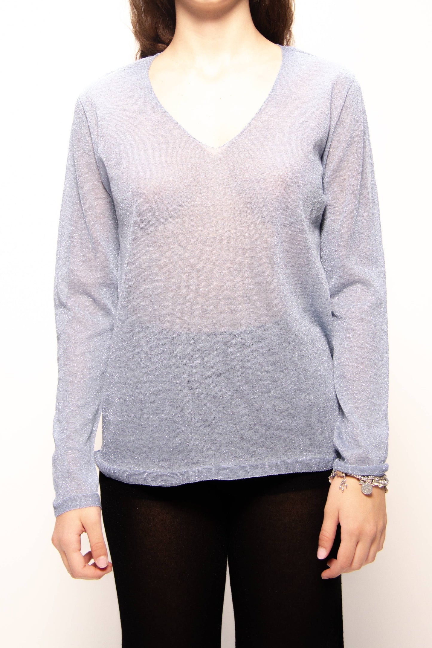 Maglione con scollo a V glitterato in maglia 3D