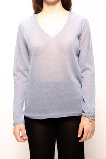 Maglione con scollo a V glitterato in maglia 3D