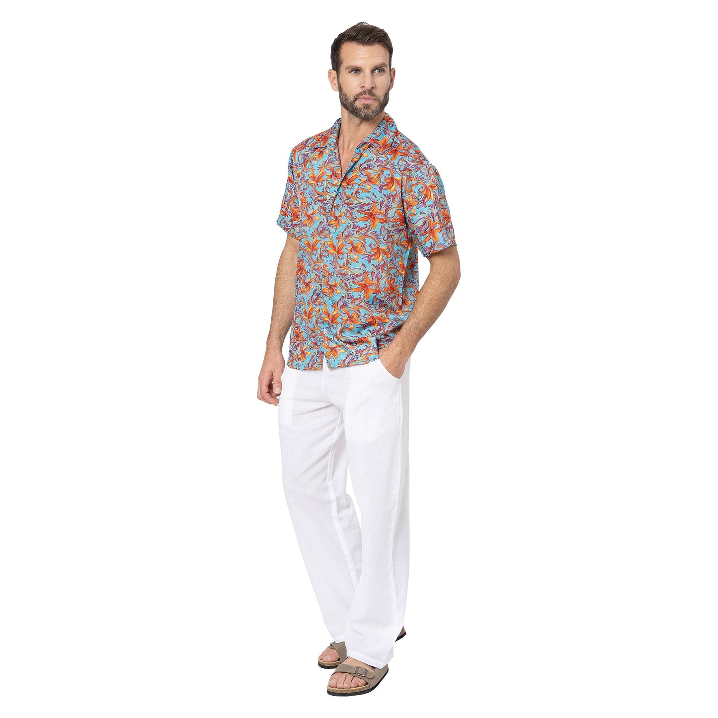 Camicia estiva a manica corta con stampa tropicale