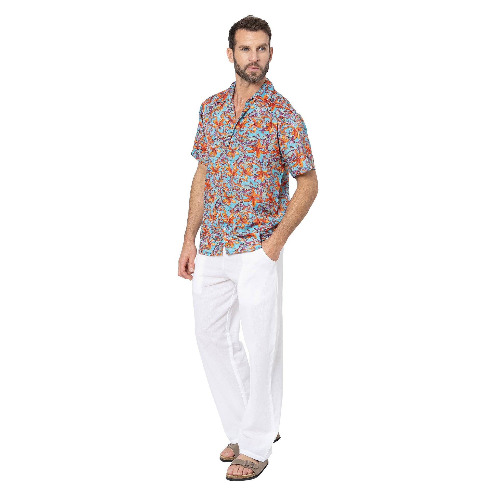 Camicia estiva a manica corta con stampa tropicale