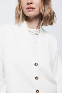 Cardigan in maglia con scollo a V e bottoni a contrasto