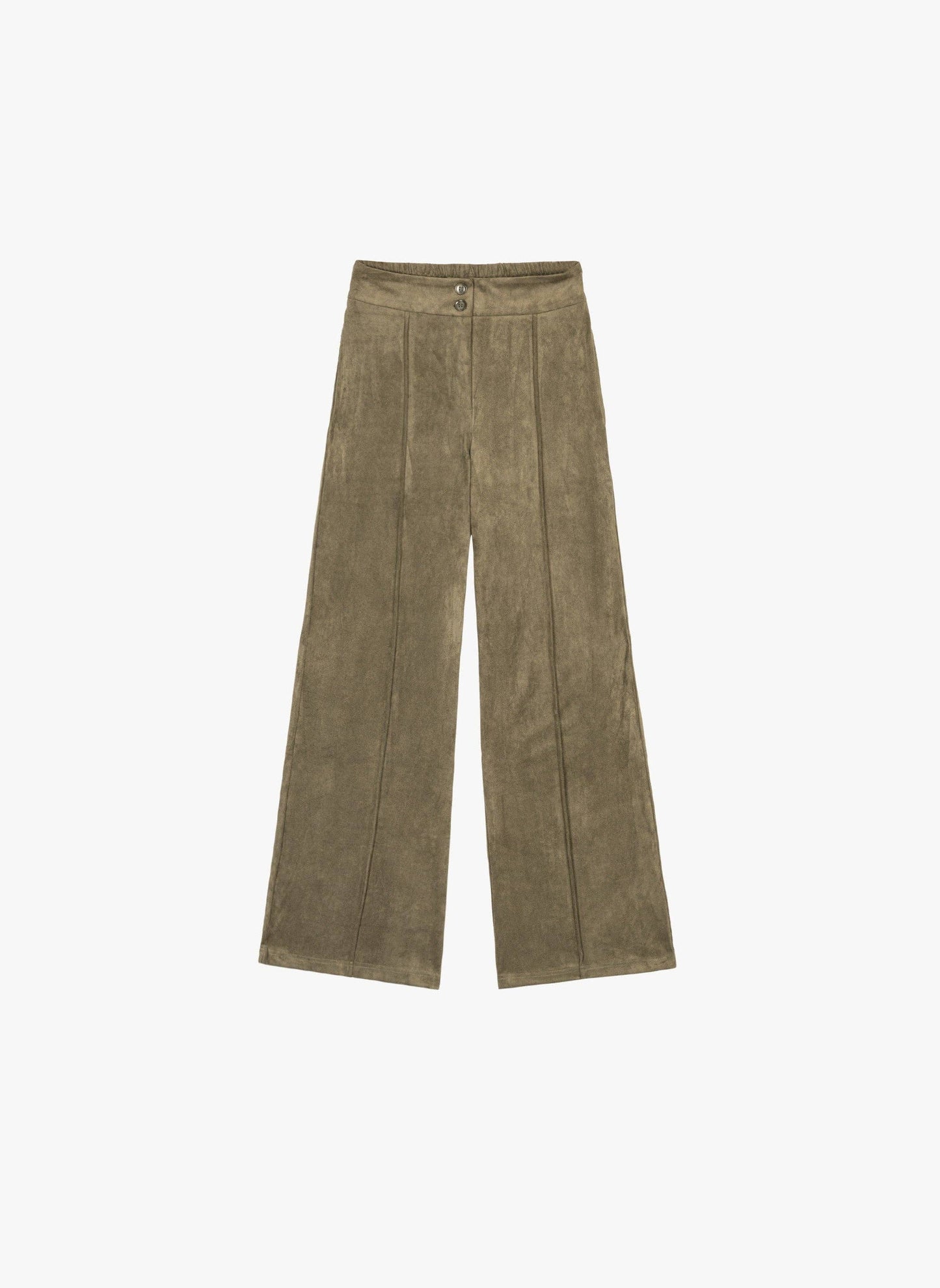 Pantaloni Patryna effetto suede color militare a vita alta