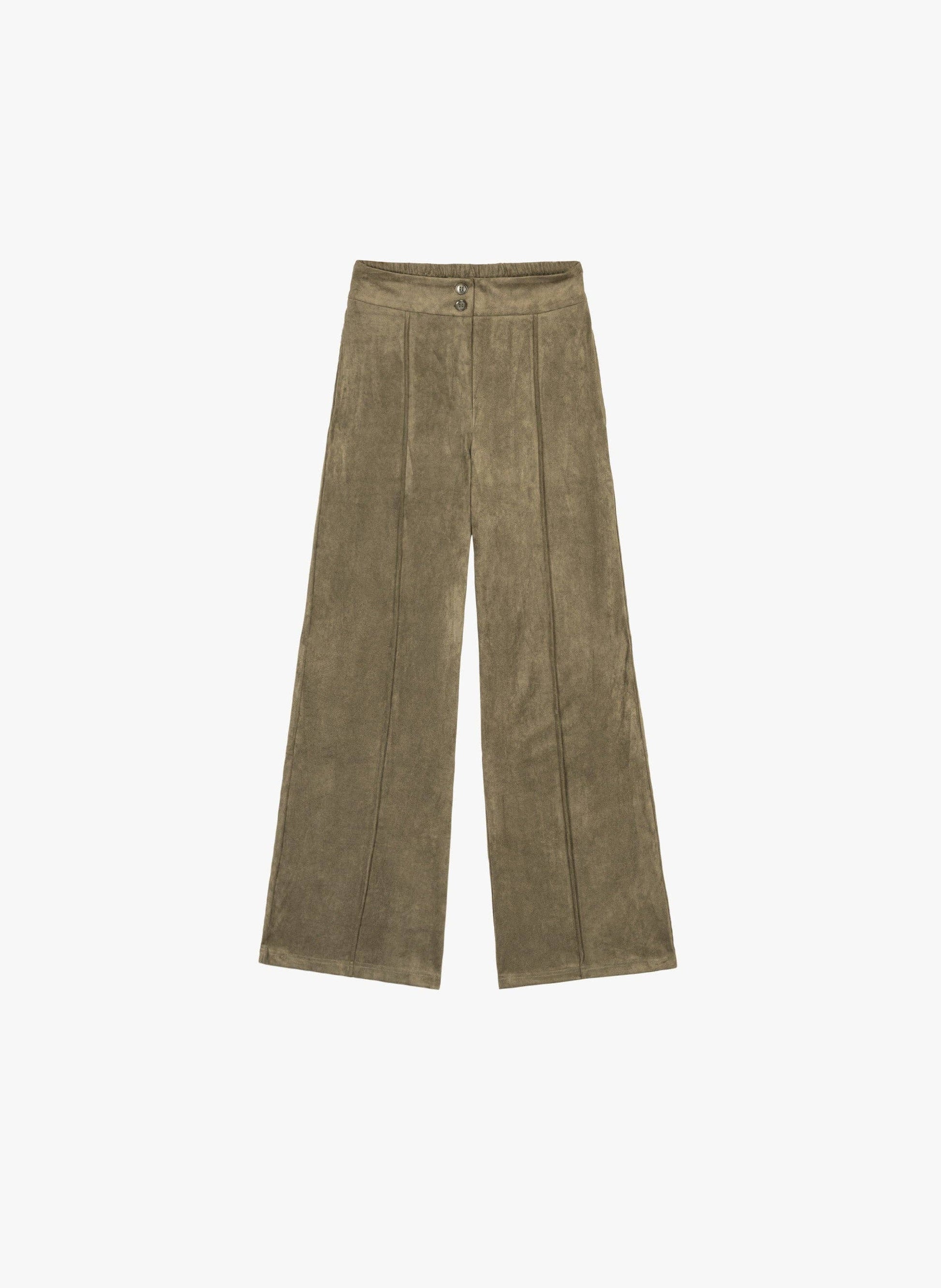 Pantaloni Patryna effetto suede color militare a vita alta