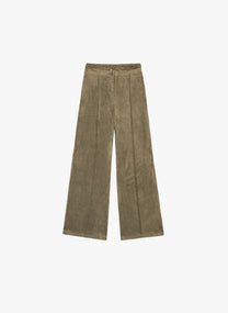 Pantaloni Patryna effetto suede color militare a vita alta