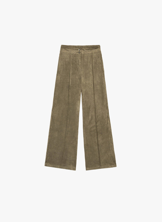 Pantaloni Patryna effetto suede color militare a vita alta