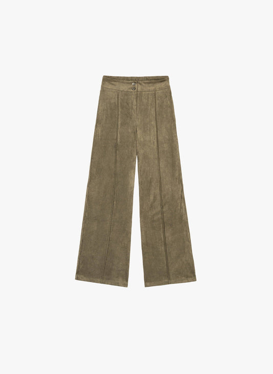 Pantaloni Patryna effetto suede color militare a vita alta