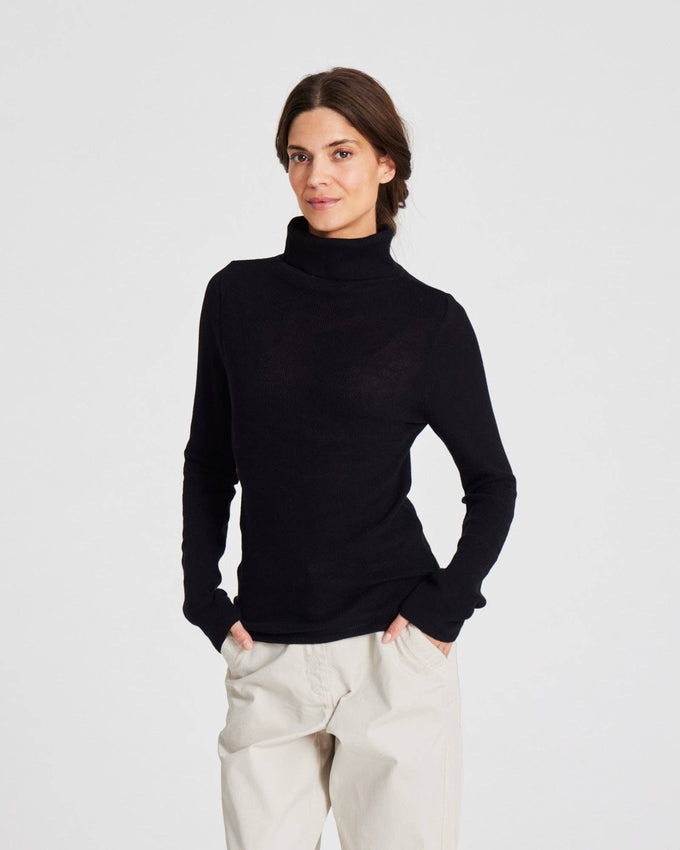 Maglia dolcevita a maniche lunghe in cotone biologico nera