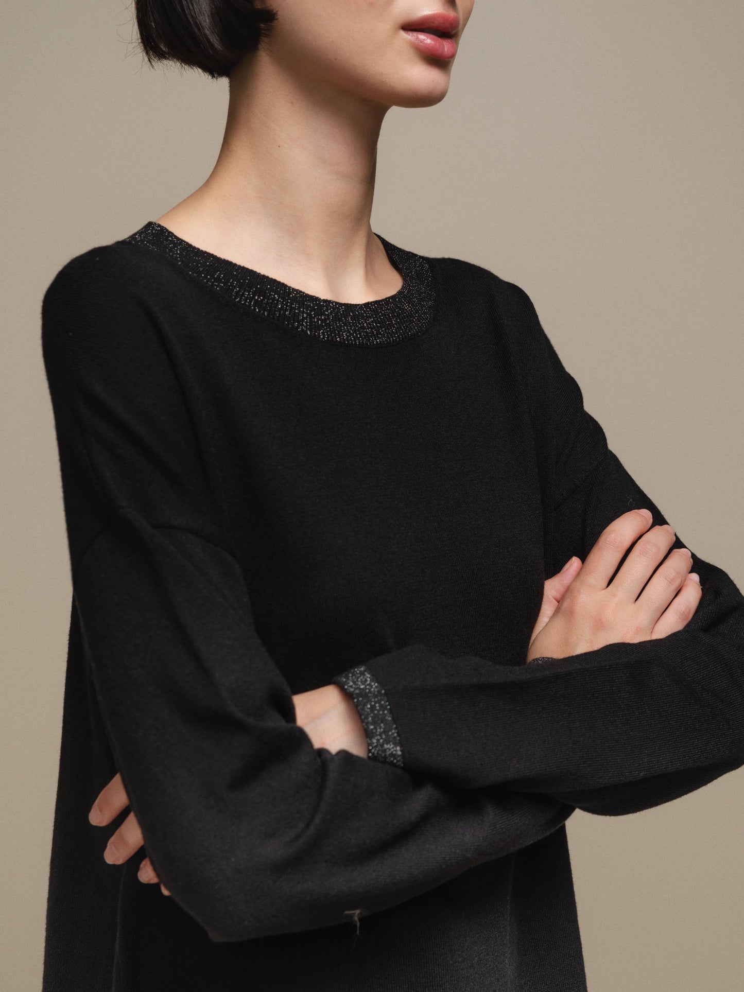 Maglione in maglia con lurex girocollo da donna