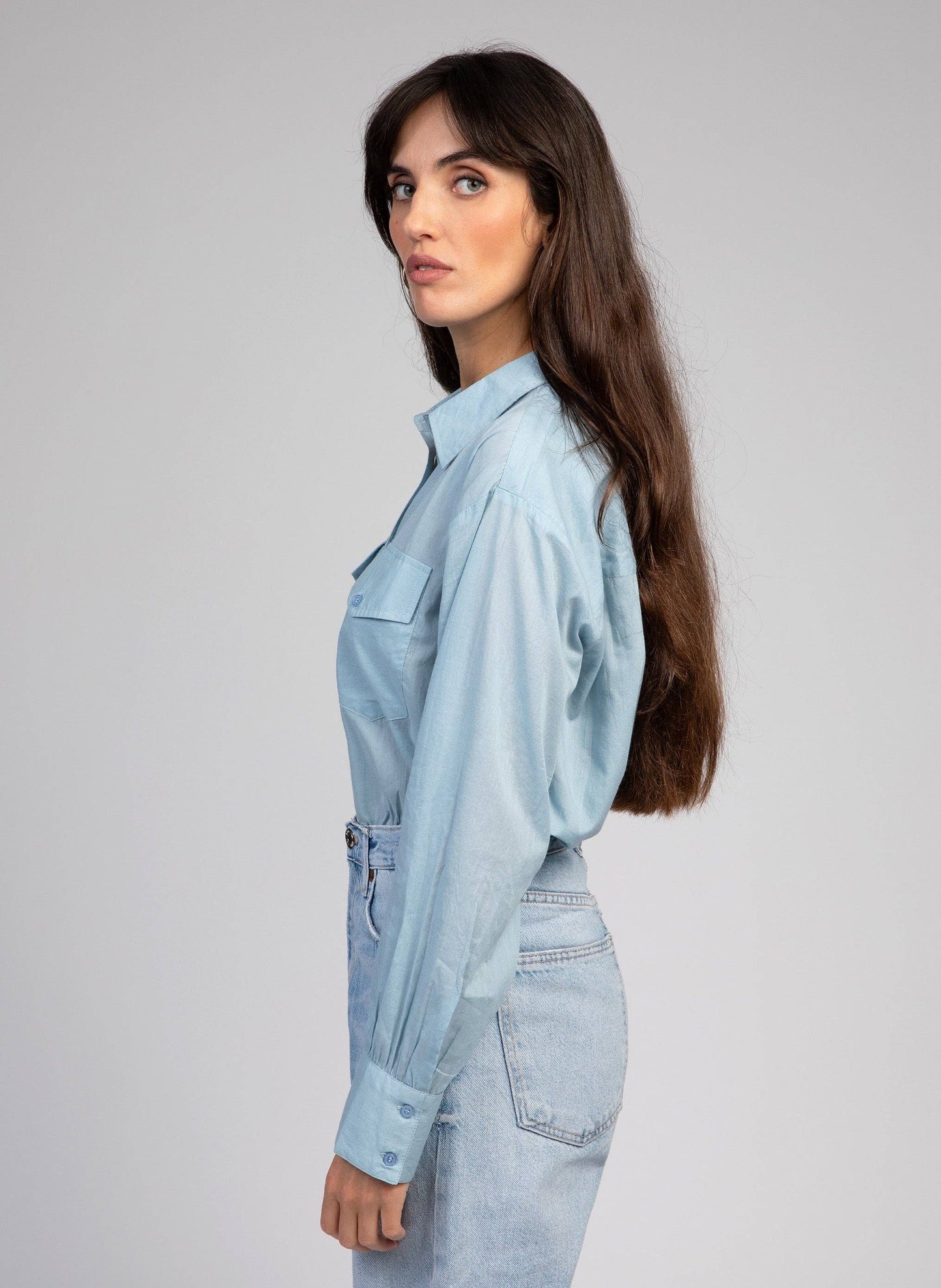 Camicia Soumaya color cielo in popeline di cotone