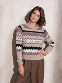 Maglione jacquard a righe multicolor