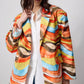 Blazer in cotone con stampa astratta multicolor