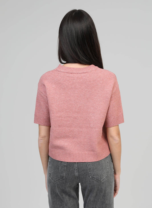 Maglione rosa Nelida con strass e perle
