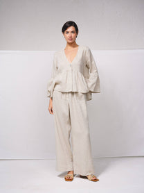 Blusa ampia in lino con scollo a V