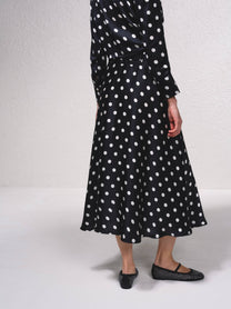 Gonna midi in raso a pois