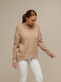 Maglione donna in maglia a trecce con filo luminoso
