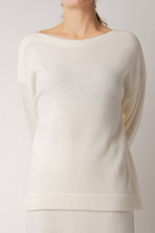 Maglione con scollo a barchetta in misto cashmere