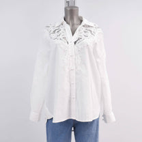 Camicia bianca in cotone e lino con pizzo