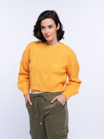 Maglione cropped in maglia a trecce da donna