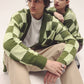 Cardigan a quadri verde in cotone organico