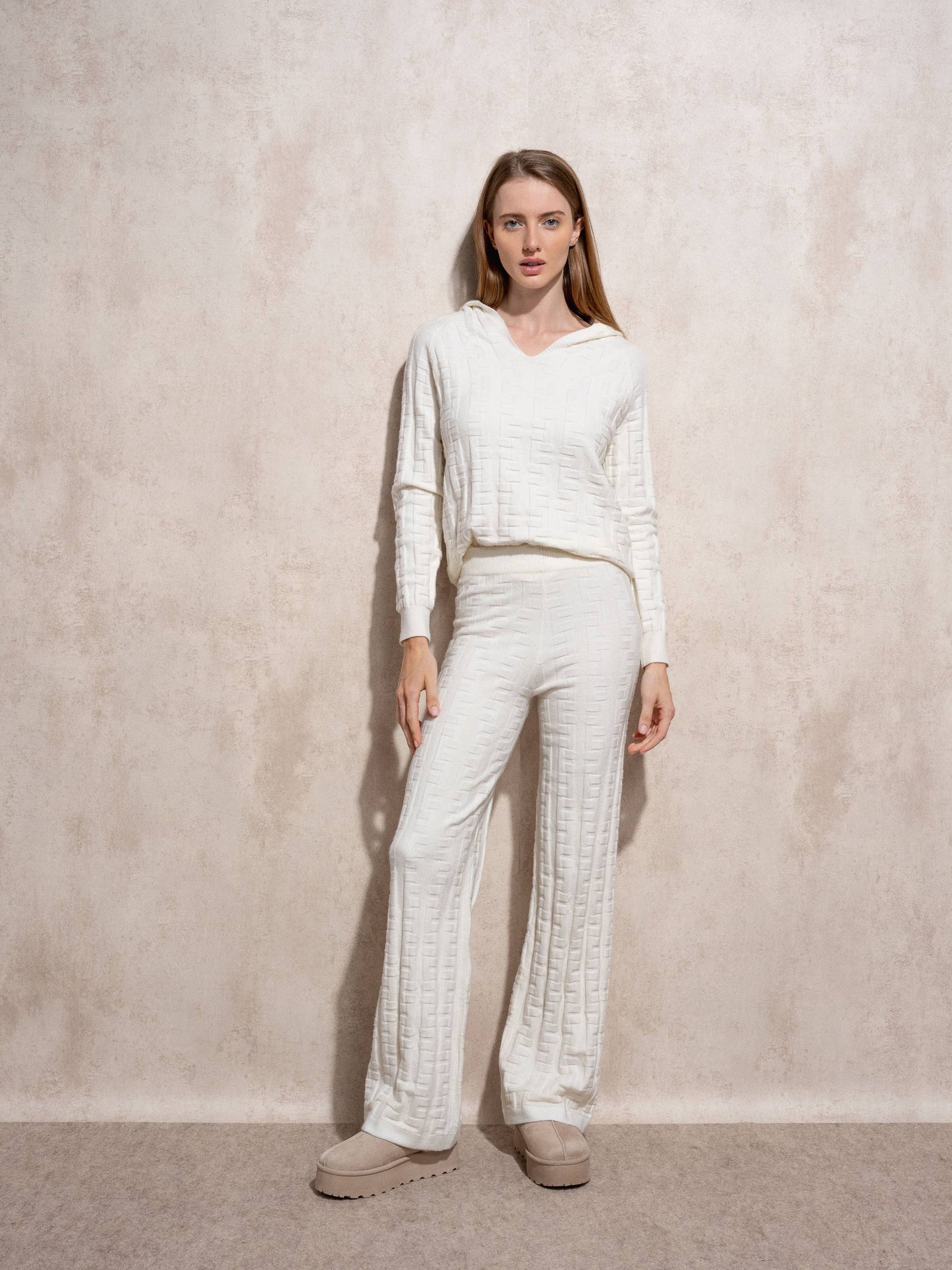 Pantaloni in maglia jacquard a vita alta