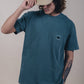 T-shirt in garza tinta a pigmento verde olmo con taschino