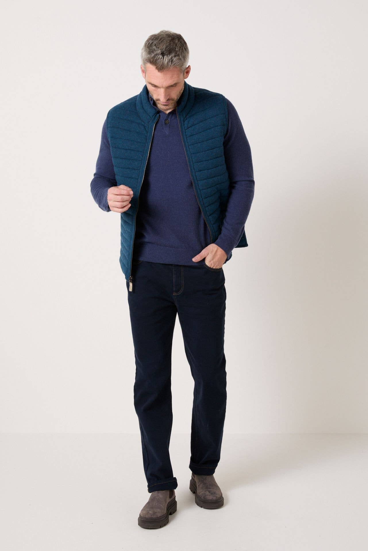 Gilet imbottito reversibile Brunch blu navy e blu petrolio